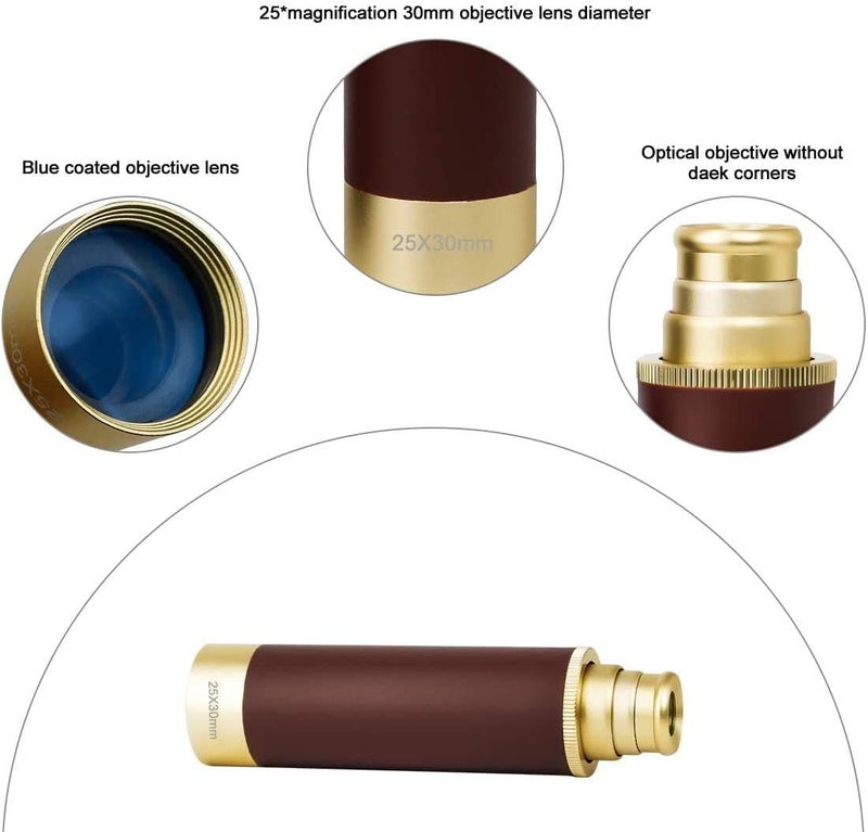 Laupha Retro Pirate Telescope Zoomable 25x30 Pocket Monocular Portable Collapsible BAK-4 Lens Captain Jack's Spyglass Handheld Telescope Vintage Telescope for Kids - Image 2